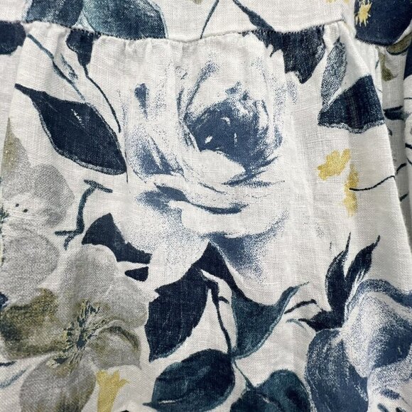 Valentina Naldi Italy Linen Top Sz M Floral Blue 1/2 Bell Sleeve Ruffle Artsy - Picture 8 of 13